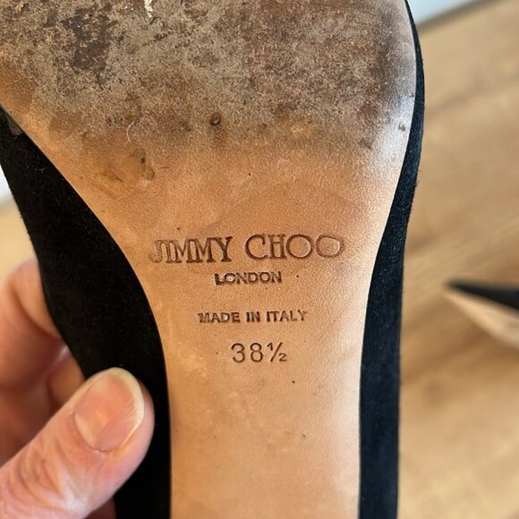 Jimmy Choo Amika Cap Toe Black Suede Pumps Heels - Picture 6 of 7